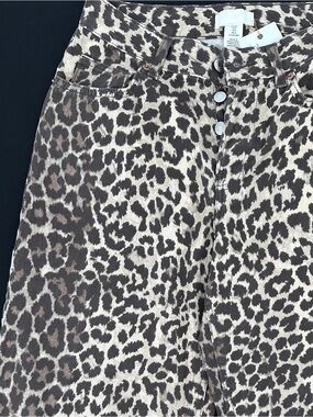 H&M Leopard Print Jeans Womens 4 Wide Leg 100% Cotton Denim Button Fly